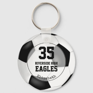 black white soccer ball girls team spirit key ring
