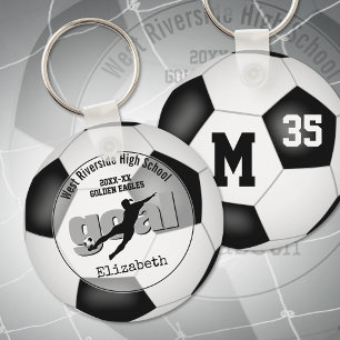 black white soccer ball goal girls' team spirit key ring