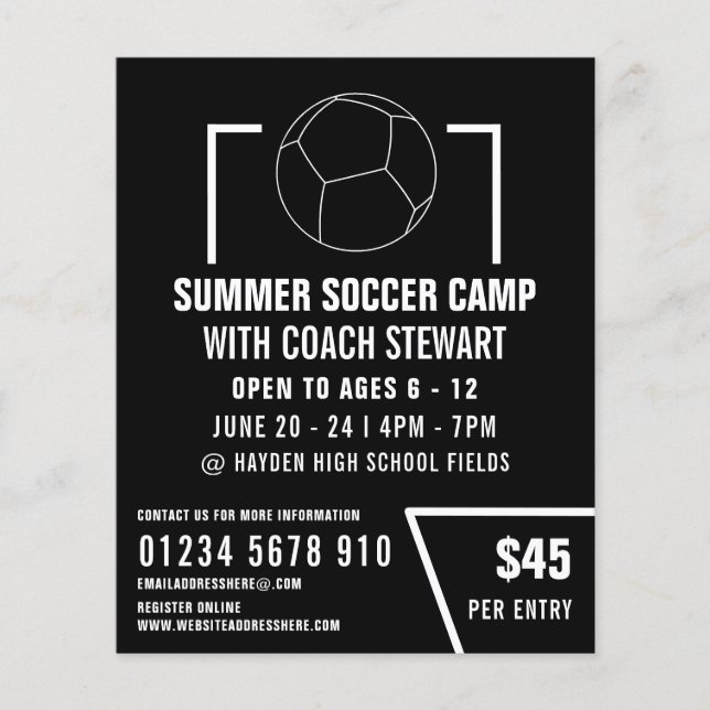 Black & White Soccer ball, Soccer Camp Advertising Flyer (Front)