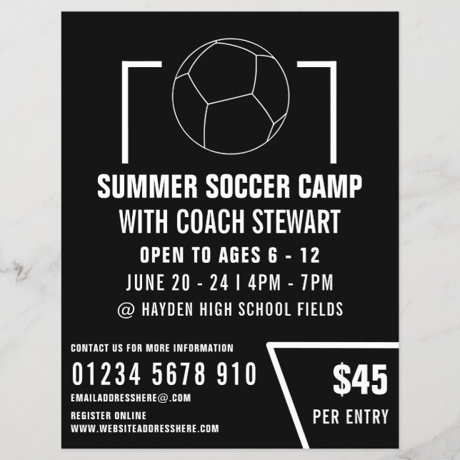 Black & White Soccer ball, Soccer Camp Advertising Flyer (Front)