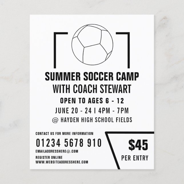 Black & White Soccer ball, Soccer Camp Advertising Flyer (Front)
