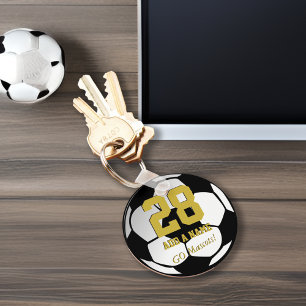 Black White Soccer Ball Team Player•Custom Key Ring
