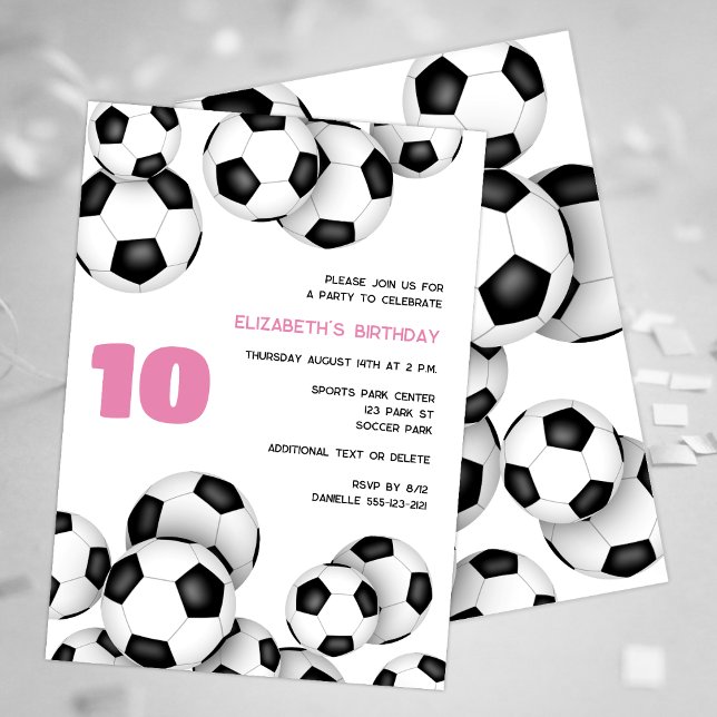Black white soccer balls kids birthday party invitation (Creator Uploaded)