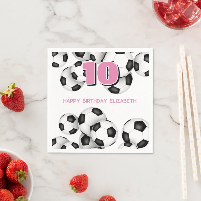 black white soccer balls kids birthday party napkin (Insitu)