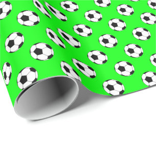 Black White Soccer Football Balls on Lime Green Wrapping Paper