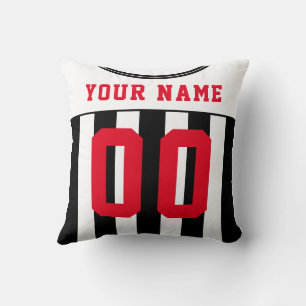 Black & White Soccer Football Jersey Name Number Cushion