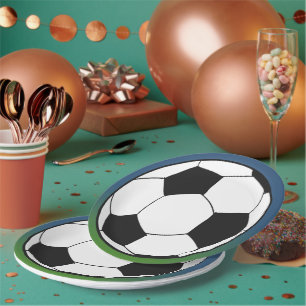 Black White Soccer Football Sports Birthday Party Paper Plate
