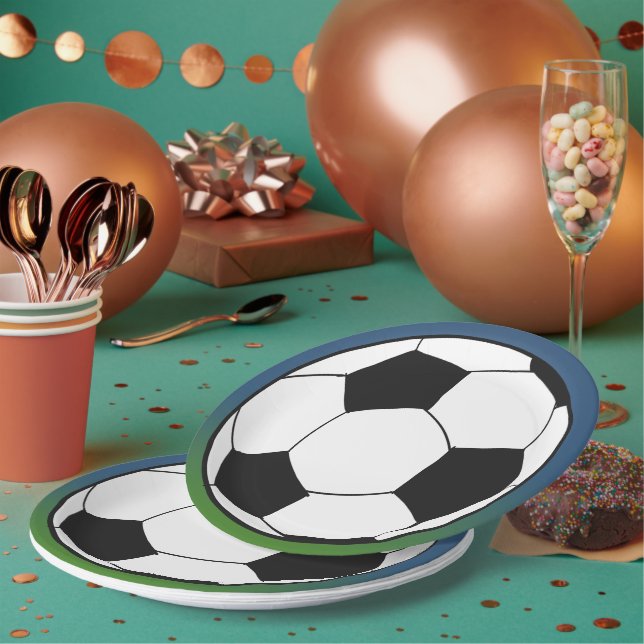Black White Soccer Football Sports Birthday Party Paper Plate (Multi)