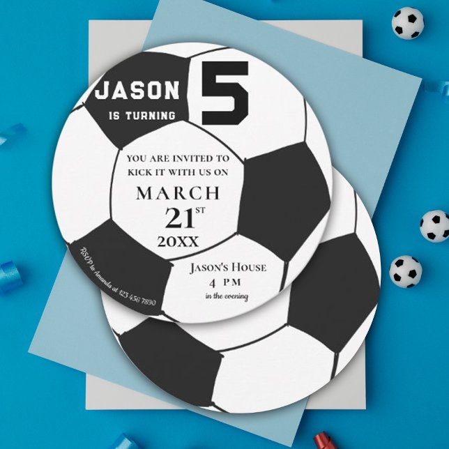 Black White Soccer Football Sports Themed Birthday Invitation (Black White Soccer Football Sports Themed Birthday Invitation)