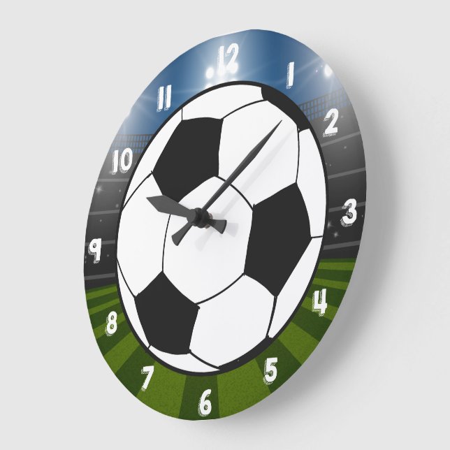 Black White Soccer Football Stadium Sports  Large Clock (Angle)