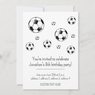 Black & White Soccer Football Theme Birthday Party Invitation