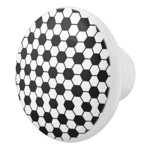 Black White Soccer Pattern Chic Trendy Ceramic Knob