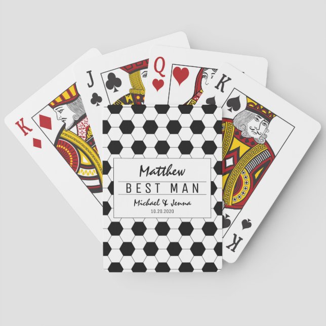 Black White Soccer Personalised Best Man Wedding Playing Cards (Back)