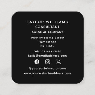 Black White Social Media Connect With Us QR Code Square Business Card