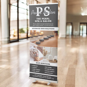 Black White Spa Salon Monogram Photo Collage Retractable Banner
