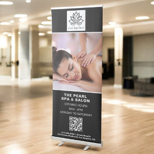 Black White Spa Salon QR Code Business Logo Photo Retractable Banner