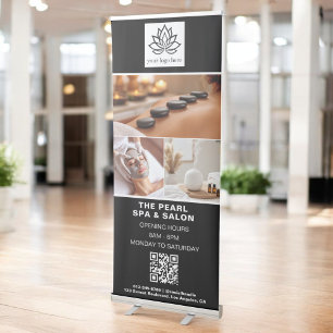 Black White Spa Salon QR Code Business Logo Photo Retractable Banner