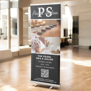 Black White Spa Salon QR Code Monogram Photo Retractable Banner