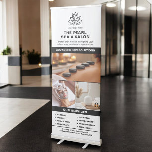 Black White Spa Salon Services Photo Collage Logo Retractable Banner