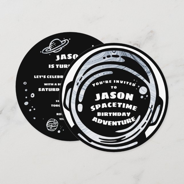 Black White Space Astronaut Birthday Invitations (Front/Back)