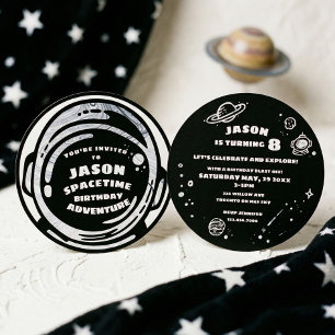 Black White Space Astronaut Birthday Invitations