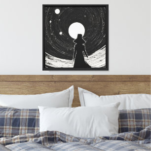 Black & White Space Silent Film Cartoon Art Canvas Print