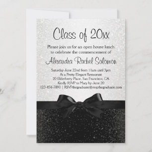 Black/White Sparkle-look Bow Graduation Invitation