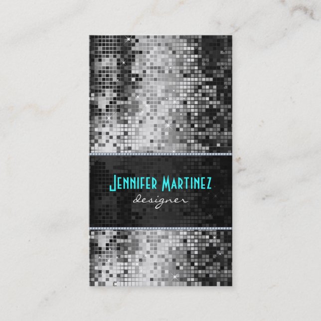 Black & White Sparkles & Glitter Pattern Business Card (Front)