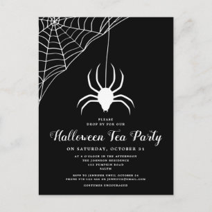 Black White Spider Halloween Tea Party Invitation Postcard