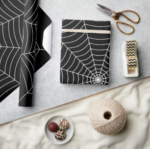 Black white spider web Halloween pattern Wrapping Paper