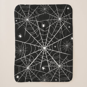 Black White Spider Web Pattern Cozy Gothic Sherpa Blanket