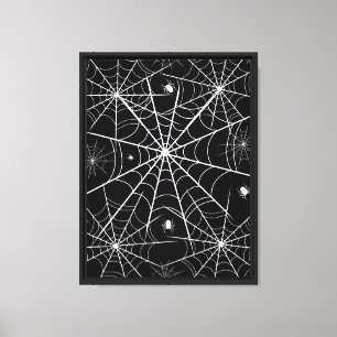 Black White Spider Web Pattern Gothic Spooky Wall Canvas Print