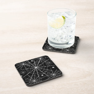 Black White Spider Web Pattern Spooky Gothic Coaster