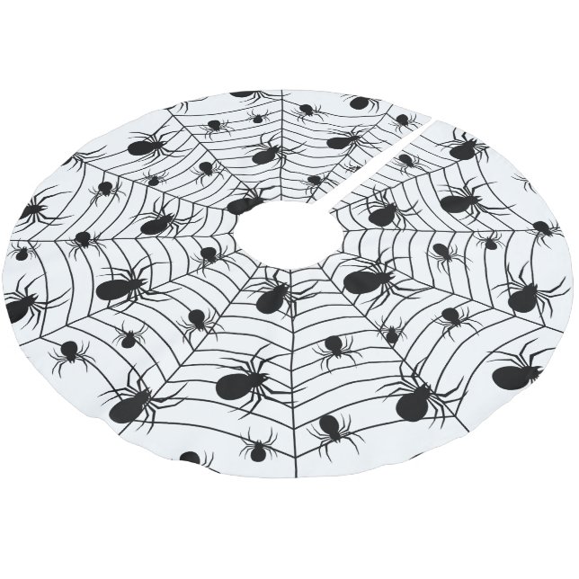 Black White spiders spiderweb Halloween pattern Brushed Polyester Tree Skirt (Angled)