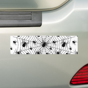 Black White spiders spiderweb Halloween pattern Bumper Sticker