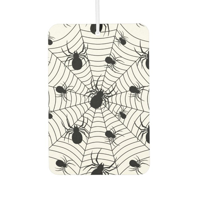 Black White spiders spiderweb Halloween pattern Car Air Freshener (Front)