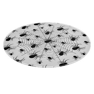Black White spiders spiderweb Halloween pattern Cutting Board