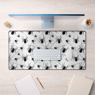Black White spiders spiderweb Halloween pattern Desk Mat