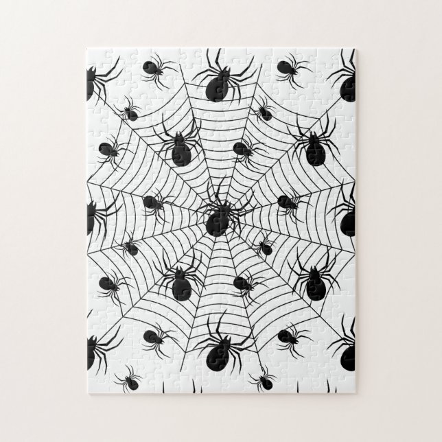 Black White spiders spiderweb Halloween pattern Jigsaw Puzzle (Vertical)