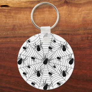 Black White spiders spiderweb Halloween pattern Key Ring