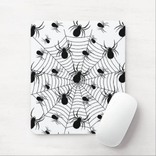 Black White spiders spiderweb Halloween pattern Mouse Mat