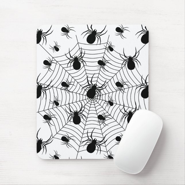 Black White spiders spiderweb Halloween pattern Mouse Mat (With Mouse)