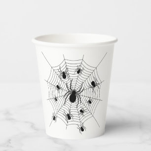 Black White spiders spiderweb Halloween pattern Paper Cups