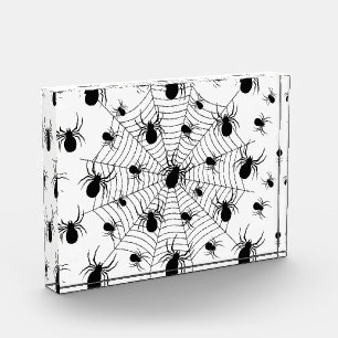 Black White spiders spiderweb Halloween pattern Photo Block