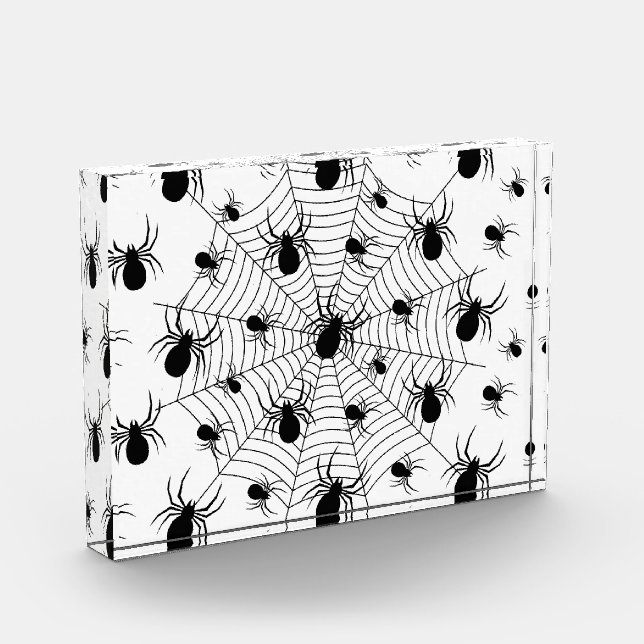 Black White spiders spiderweb Halloween pattern Photo Block (Left)