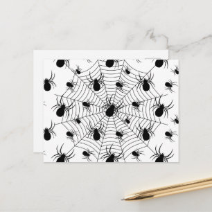 Black White spiders spiderweb Halloween pattern Postcard