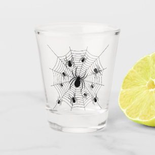 Black White spiders spiderweb Halloween pattern Shot Glass