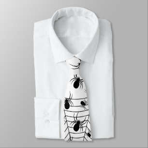 Black White spiders spiderweb Halloween pattern Tie