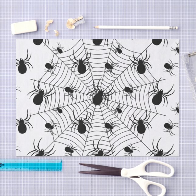 Black White spiders spiderweb Halloween pattern Tissue Paper (Craft)