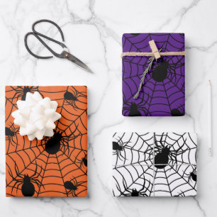 Black White spiders spiderweb Halloween pattern Wrapping Paper Sheet